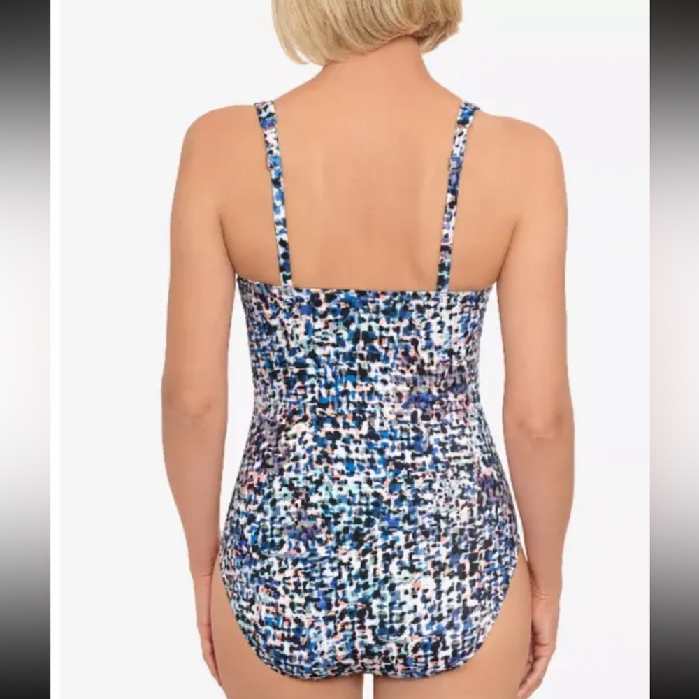 Swim Solutions Women Shirred-Front Tummy Control One Piece Swimsuit Sz 12 10598 - Picture 8 of 9